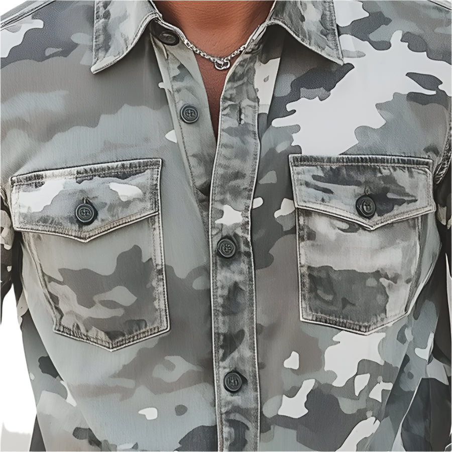 Crimson Wildtrack Gear | Men - Shirt - Urban Camo Print Casual Streetwear