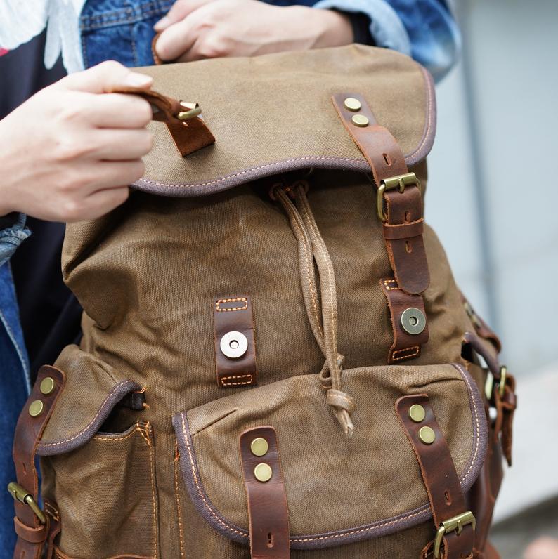 Crimson Wildtrack Gear | Unisex - Waterproof Vintage Waxed Canvas Backpack