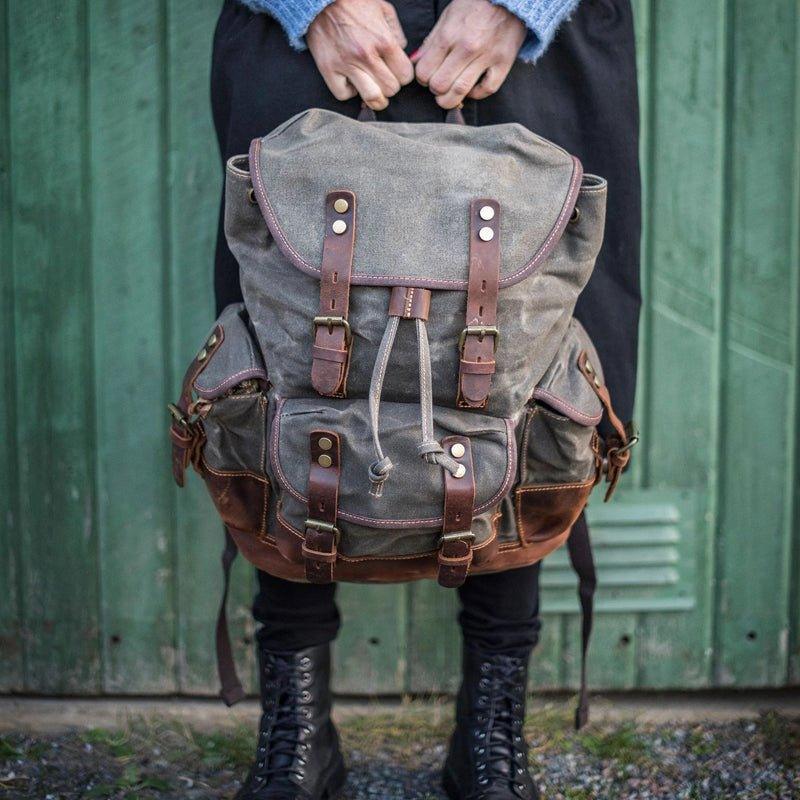 Crimson Wildtrack Gear | Unisex - Waterproof Vintage Waxed Canvas Backpack