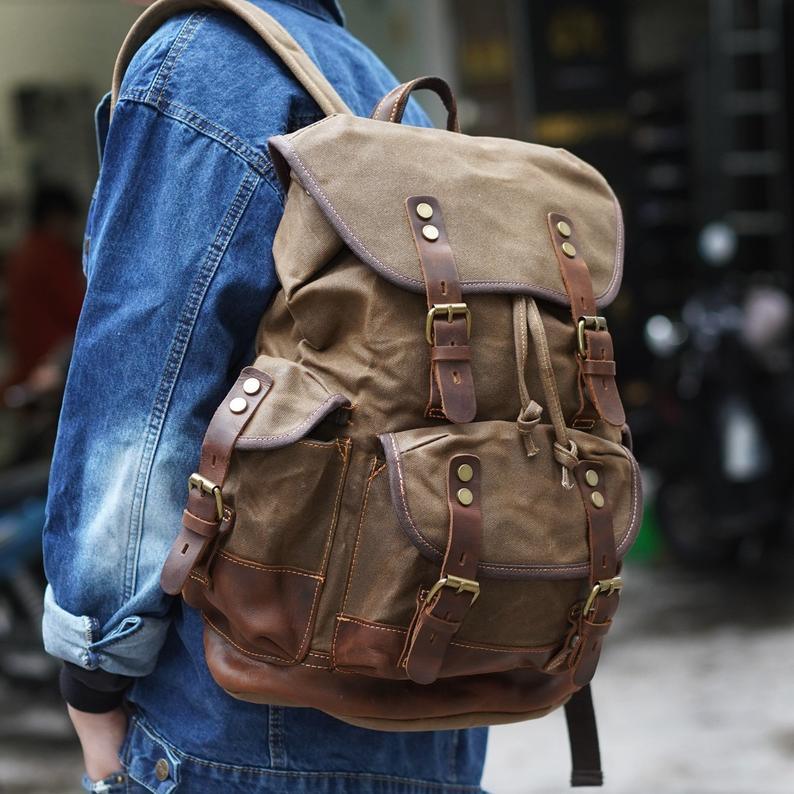 Crimson Wildtrack Gear | Unisex - Waterproof Vintage Waxed Canvas Backpack