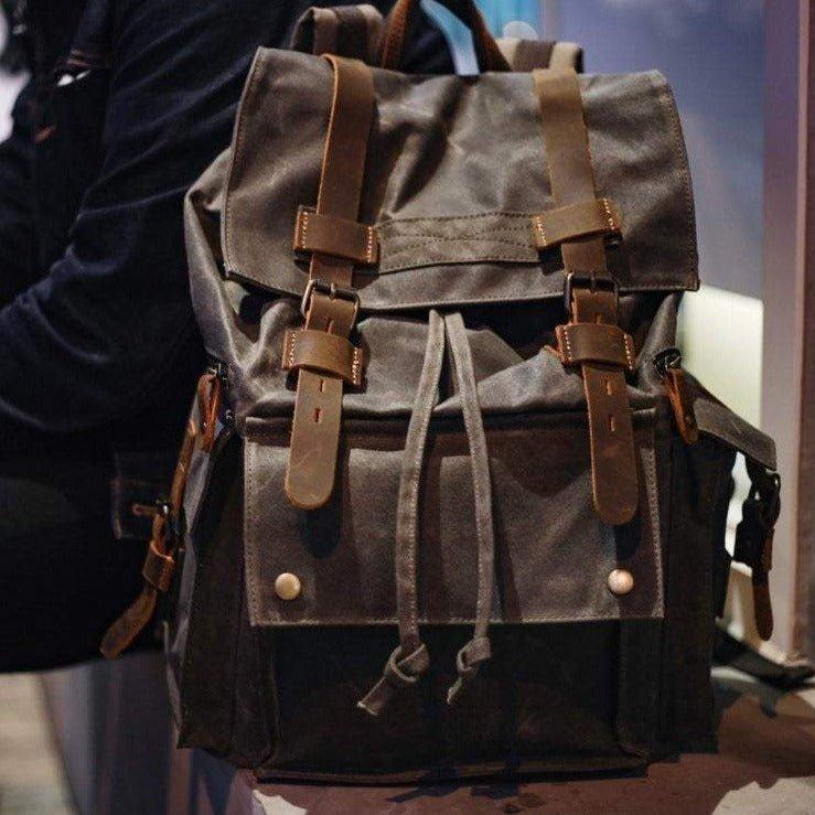 Crimson Wildtrack Gear | Men - Waxed Canvas Backpack - Vintage Rucksack