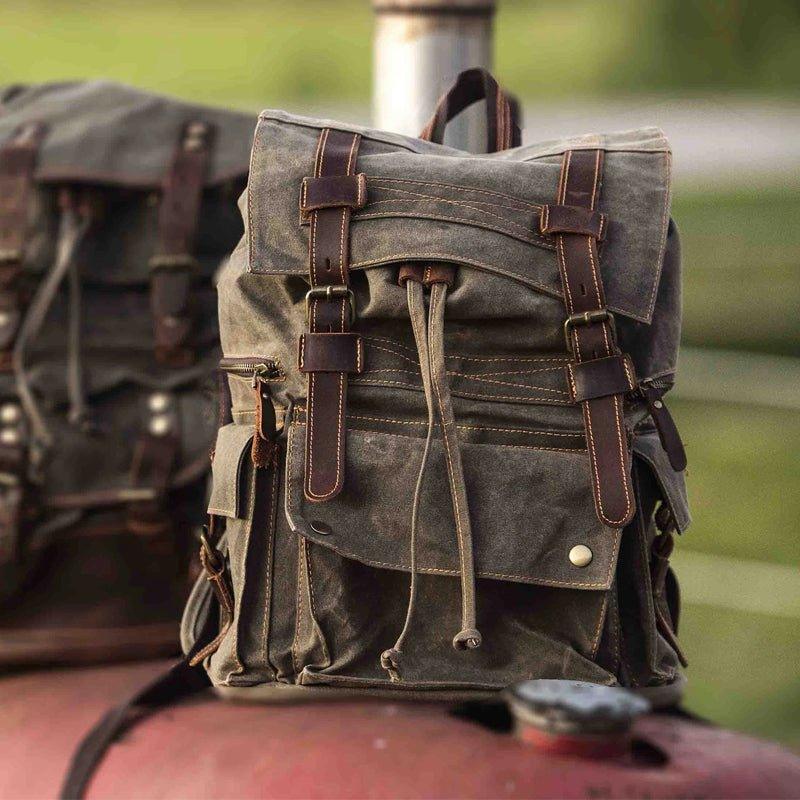 Crimson Wildtrack Gear | Men - Waxed Canvas Backpack - Vintage Rucksack