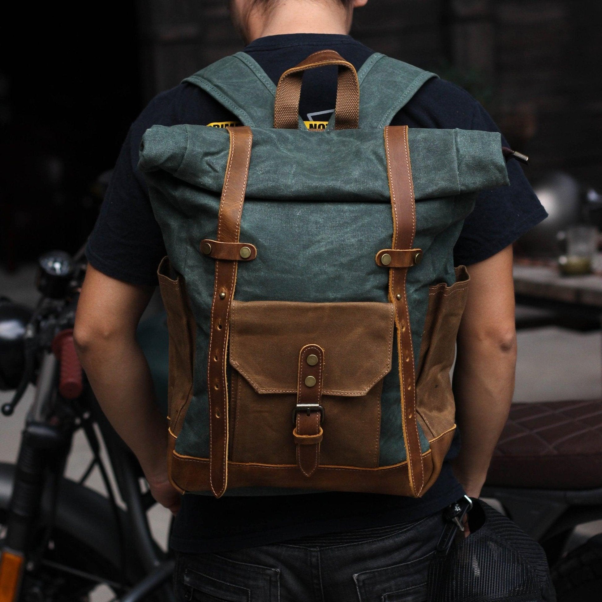 Crimson Wildtrack Gear | Unisex - Roll Top Backpack - Waxed Canvas, Stylish & Durable