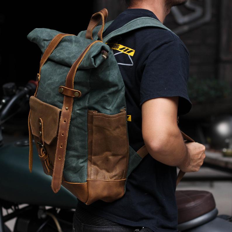 Crimson Wildtrack Gear | Unisex - Roll Top Backpack - Waxed Canvas, Stylish & Durable