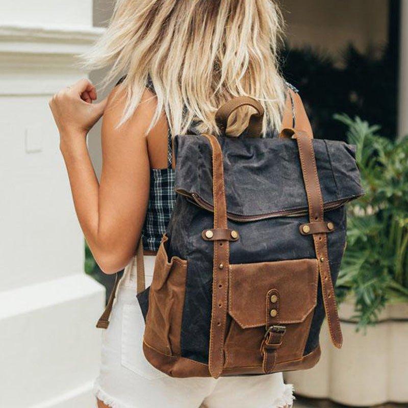 Crimson Wildtrack Gear | Unisex - Roll Top Backpack - Waxed Canvas, Stylish & Durable