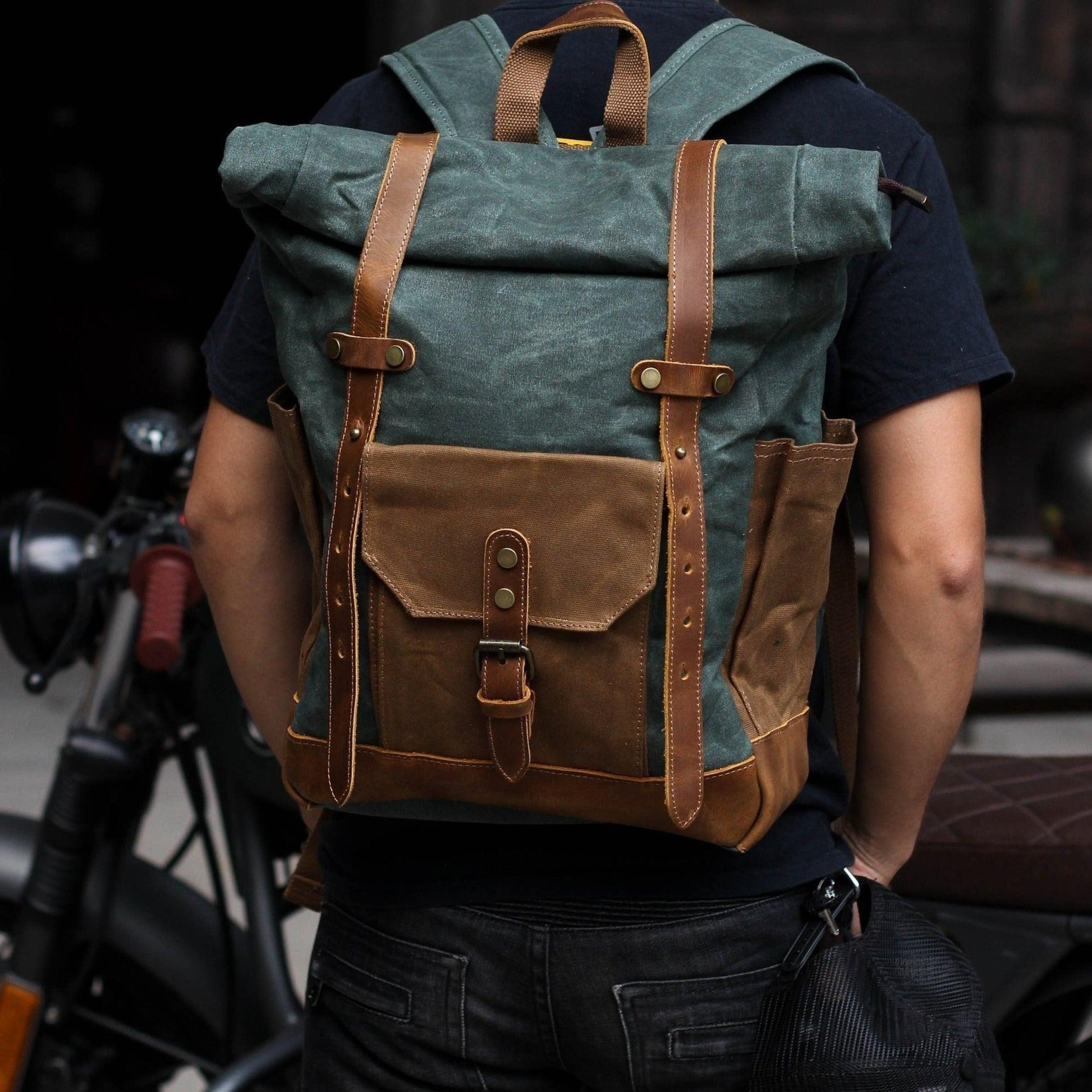 Crimson Wildtrack Gear | Unisex - Roll Top Backpack - Waxed Canvas, Stylish & Durable