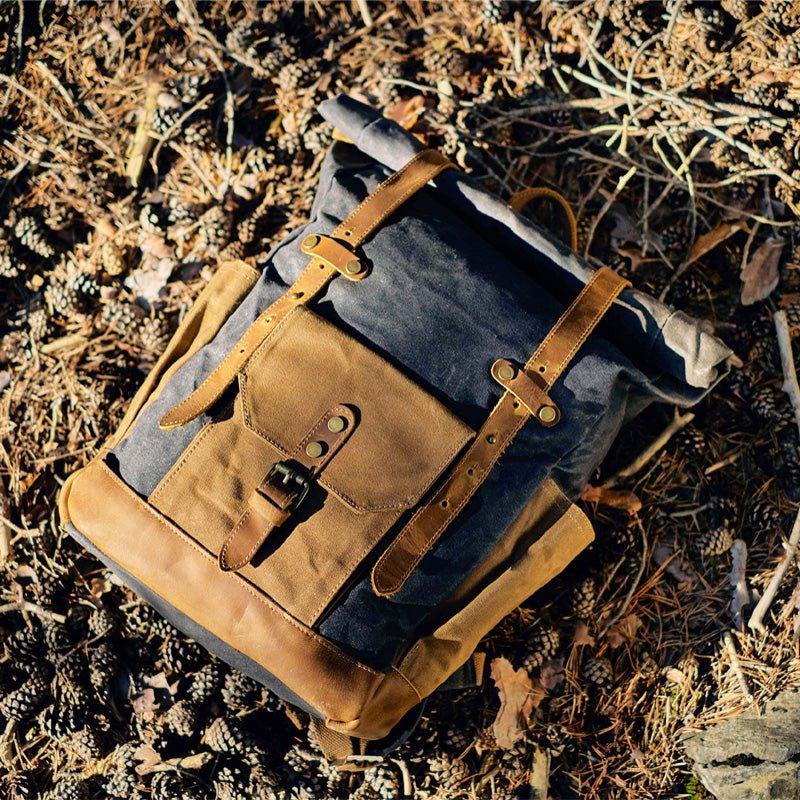 Crimson Wildtrack Gear | Unisex - Roll Top Backpack - Waxed Canvas, Stylish & Durable