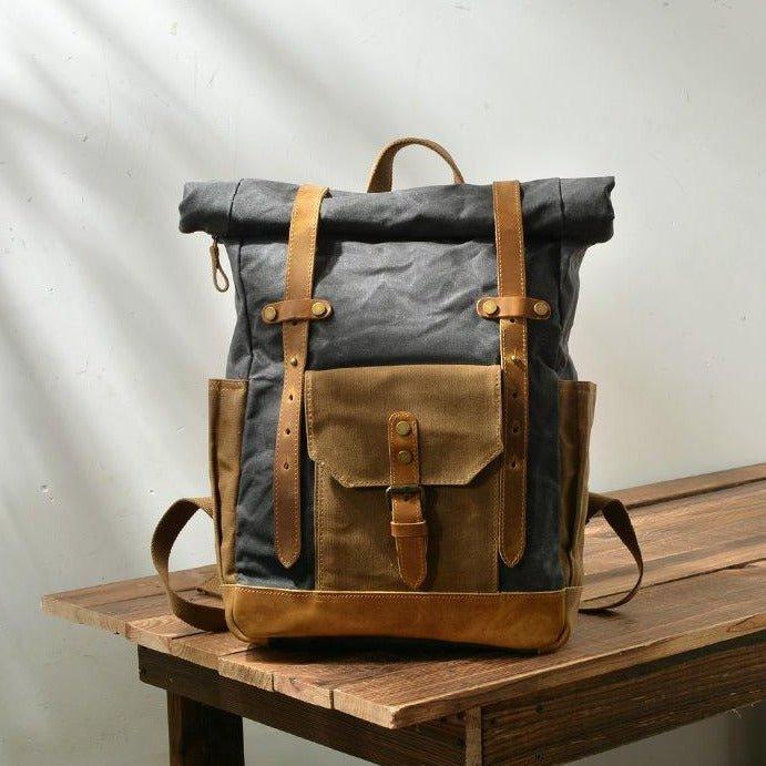 Crimson Wildtrack Gear | Unisex - Roll Top Backpack - Waxed Canvas, Stylish & Durable